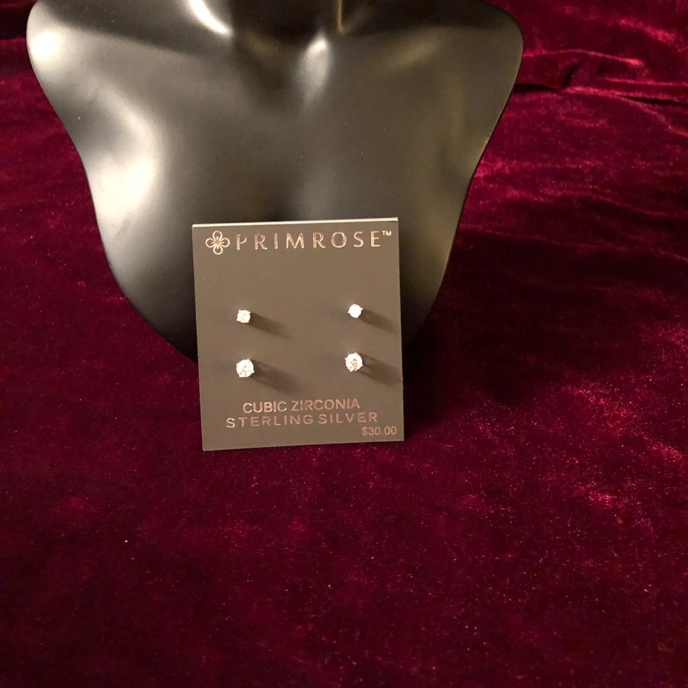 2-pr CZ/sterling silver post earrings